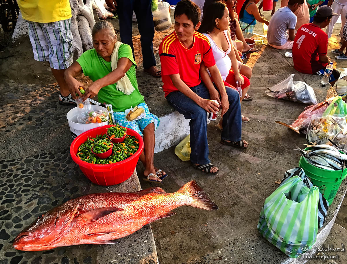 Pargo y chiles en el mercado de los pescadores, Zihuatanejo